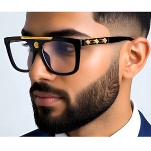 Glasses Black Gold Frame Designer Fashion Eyeglasses Men Trendy Street‎ Wear New